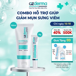 Combo Hỗ Trợ Giúp Giảm Mụn Sưng Viêm Azderma Zincerra Acne Gel 15g, Cleansing Gel Azderma 150ml