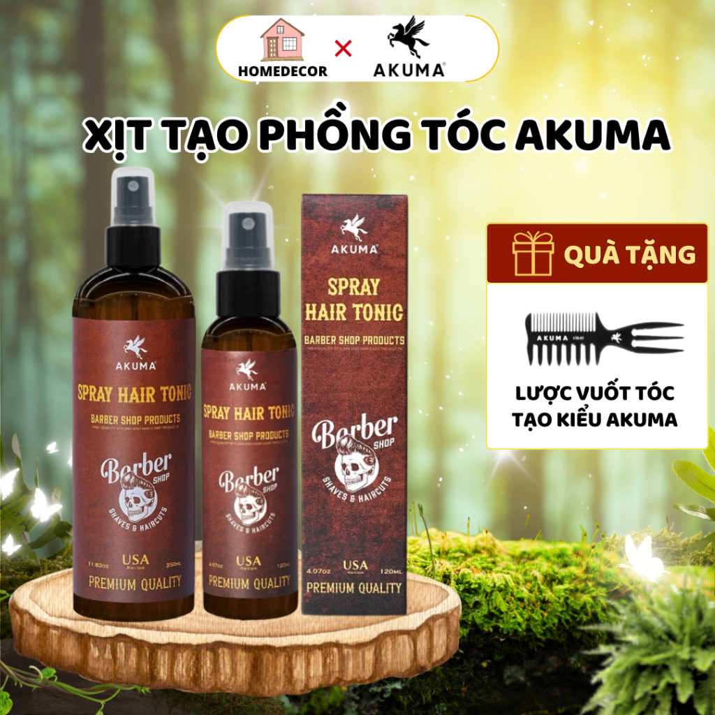 Xịt tạo phồng tóc AKUMA SPRAY HAIR TONIC tạo độ phồng tự nhiên, không nặng, bết tóc