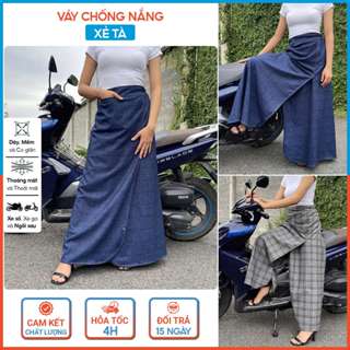 Váy chống nắng Xẻ tà vải Kaki cotton Dày Mềm Mát cho Xe số, Ngồi sau có Nút bấm chân H&T FASHION
