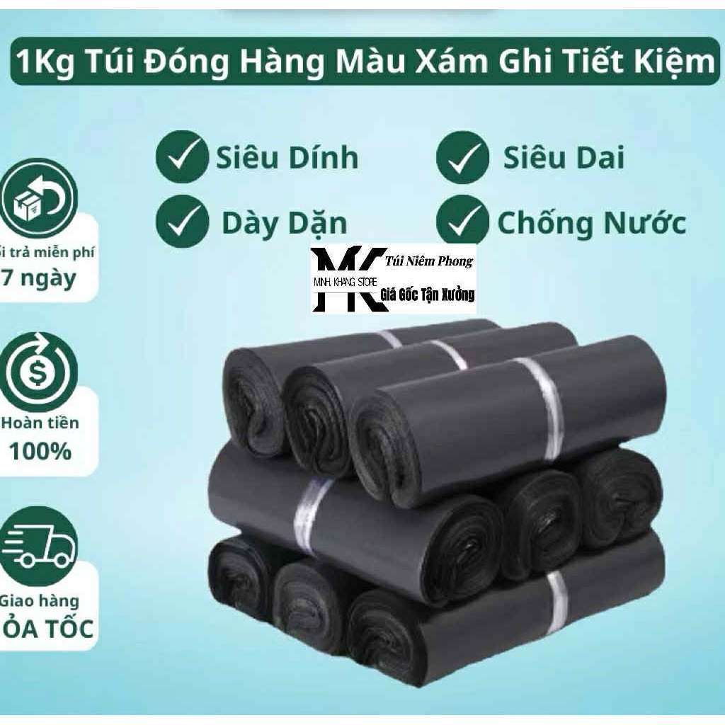[1Kg] Túi Gói Hàng Niêm Phong Màu Đen, Túi Gói Hàng Niêm Phong Minh Khang, Siêu Dai, Siêu Dính