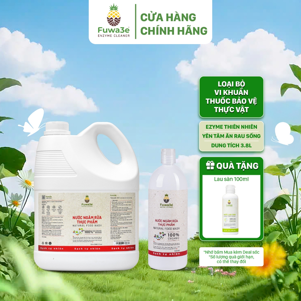 Nước Ngâm Rửa Thực Phẩm Fuwa3e Làm Sạch Thực Phẩm Khử Mùi Thuốc Sâu Chất Bẩn 3.8L