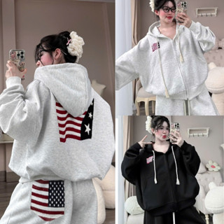  Áo Khoác Hoodie Zip Cờ Mỹ Rộng Boxy Chất Nỉ Chân Cua Thêu Xù Đẳng Cấp Thời Trang Hot Trend 