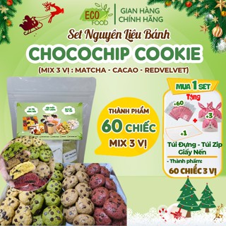 Set làm bánh Chocochip Cookie Mix 3 vị 60 Chiếc - Nguyên liệu làm bánh quy Socola Chip- EcoFood