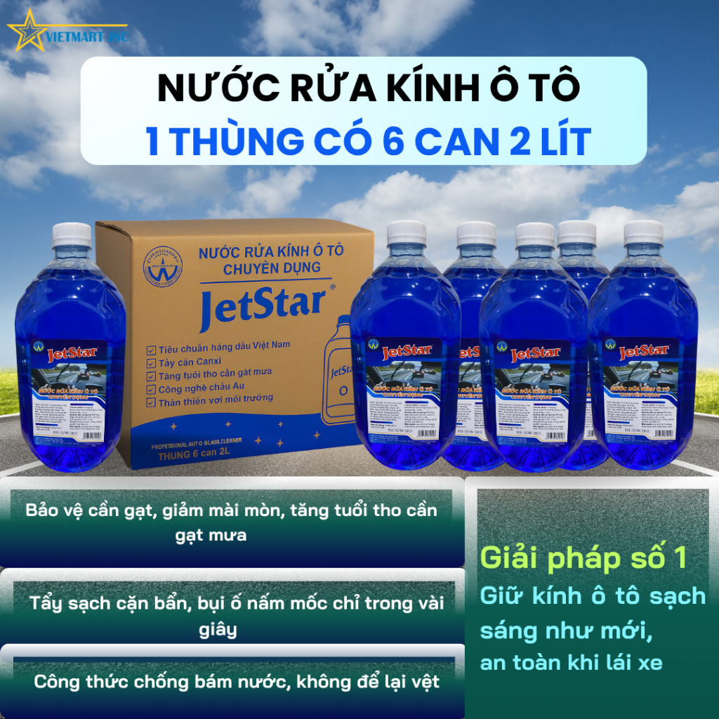 [Giảm Giá] NƯỚC RỬA KÍNH Ô TÔ CHUYÊN DỤNG - 1 THÙNG 6 CAN 2 LÍT JETSTAR