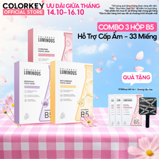3 Hộp 3 Màu Mặt Nạ Giấy COLORKEY LUMINOUS Vitamin B5 Giúp Cấp Ẩm, Hỗ Trợ Làm Sáng Da 10 miếng