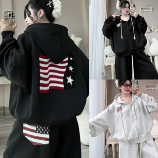 Áo Hoodie nam nữ khóa kéo lá cờ MỸ 4 sao thêu Ngực Nỉ Bông trẻ trung có mũ trùm đầu mẫu mới nhất