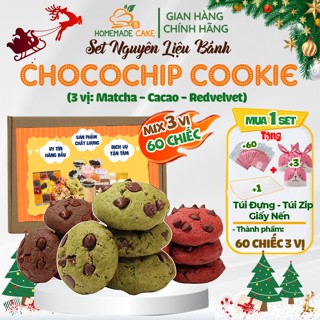 Set làm bánh Chocochip Cookie -60 chiếc Mix 3 vị- Nguyên liệu làm bánh quy Socola Chip -HomemadeCake