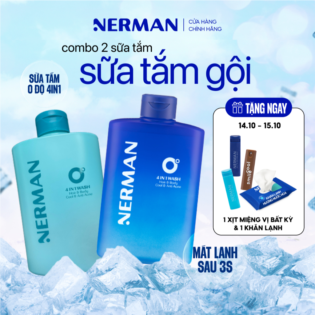 Sữa tắm gội hương nước hoa NERMAN 0 Độ 4in1 330ml Dưỡng Body Dưỡng thể