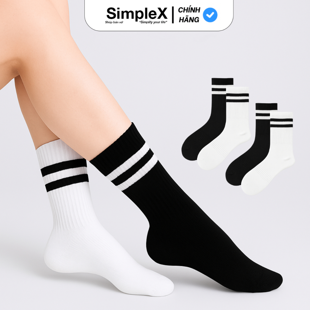 [SET 10] Tất Vớ Nam Nữ 2 Sọc Loại Dày Cổ Cao SimpleX, Co Dãn, Thấm Hút Mồ Hôi | SPX/T05