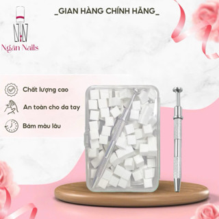  Set kẹp gắp và 100 bông mút dặm ombre bông đặc siêu mướt có hộp đựng - Hộp Bông Mút + Bút 