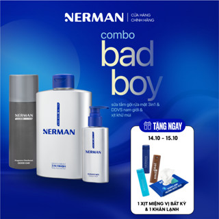 Combo Badboy Nerman - Sữa tắm gội cho nam 350ml & Gel vệ sinh 60S Fresh 100ml & Xịt khử mùi toàn thân Good Day 100ml