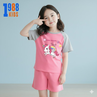 Bộ quần áo thun (best seller) màu hồng ghi cho Bé gái, Bộ Phông in nhiều hình cho bé từ 15kg-40kg