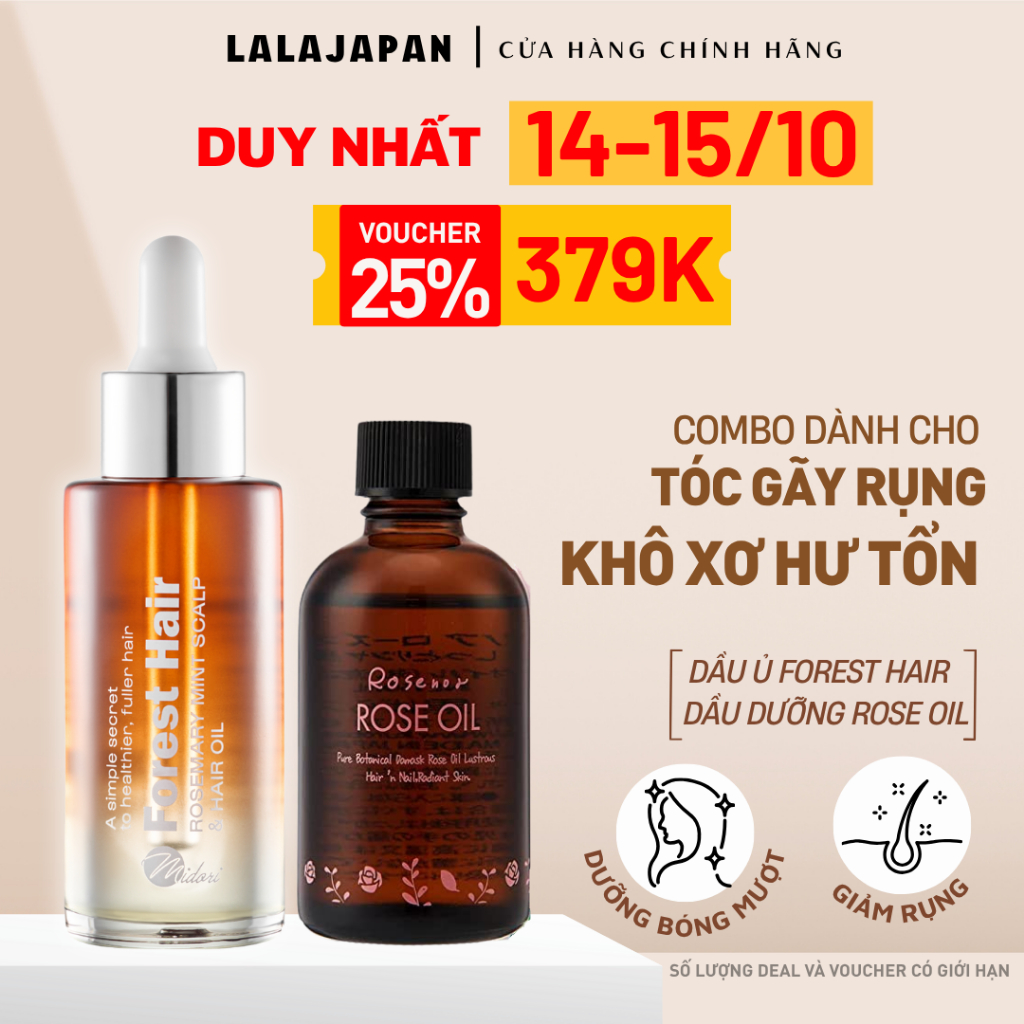 [COMBO 2] Combo Dầu dưỡng Rose Oil Botanical Nhật Bản và Dầu ủ Forest Hair Rosemary Oil 50ml phục hồi và kích mọc tóc