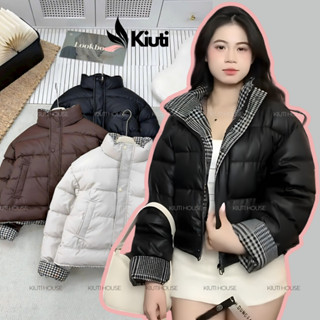  Áo Phao Nữ Da PU Phối Dạ Kẻ Hàng Quảng Châu  BẢO HÀNH 2 NĂM  KIUTI Áo Khoác nữ mùa đông Bigsize ấm 