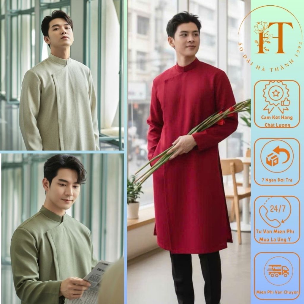 Áo Dài Cách Tân NAM Trơn Cài Cúc Chéo Vai Vuông Có Đệm Vai Màu Sắc Trẻ Trung Dễ Mặc Trong Nhiều Dịp