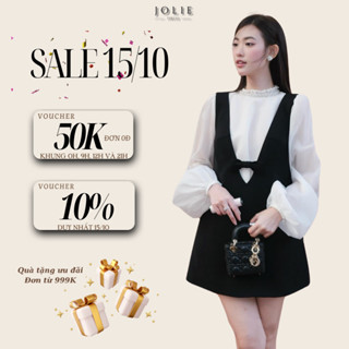 Set Yếm Thanh Lịch  Váy Yếm 2 Dây Gắn Nơ Tạo Điểm Nhấn Áo Sơ Mi Dài Tay Cổ Lọ Phối Ngọc Sang Chảnh S587 MEDECHILL