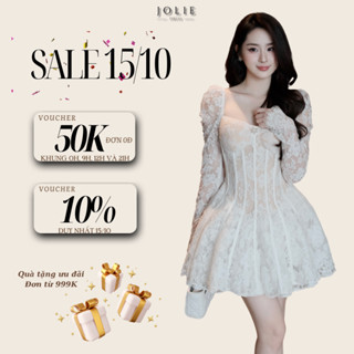 Váy Ren Cổ Vuông Tiểu Thư JOLIE Váy Dự Tiệc Dài Tay, Tùng Váy 4 Lớp Bồng Bềnh Dự Tiệc, Sự Kiện Siêu Xinh V1334