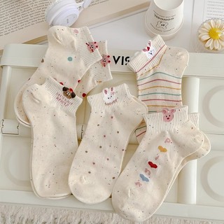 SET 10 ĐÔI TẤT Thỏ Bông Chấm Bi Cổ Ngắn Hình Dễ Thương