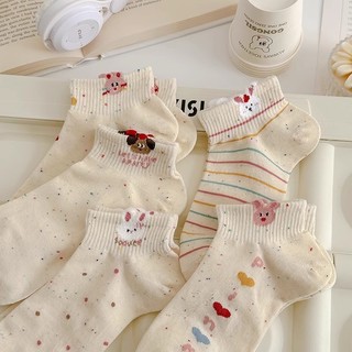 SET 10 ĐÔI TẤT Thỏ Bông Chấm Bi Cổ Ngắn Hình Dễ Thương