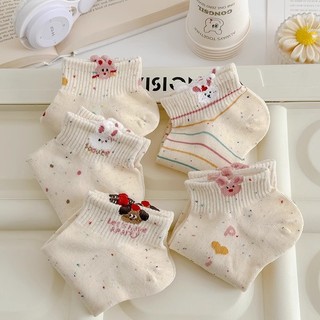 SET 10 ĐÔI TẤT Thỏ Bông Chấm Bi Cổ Ngắn Hình Dễ Thương