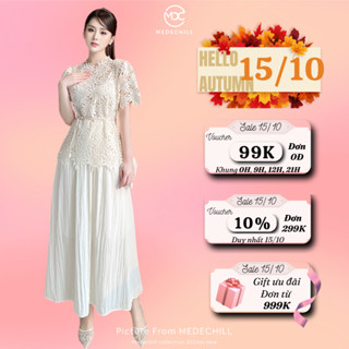 Set Đồ Nữ Tiểu Thư MEDECHILL Áo Ren Hoa Kèm Belt Xinh Phối Chân Váy Dài Tôn Dáng, Set Dự Tiệc Thanh Lịch S871