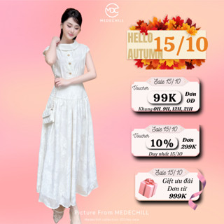 Set Váy Tiểu Thư Thanh Lịch MEDECHILL Áo Cổ Tròn Tay Hến Phối Chân Váy Xoè Dài Chất Tơ Hoa Cao Cấp S880