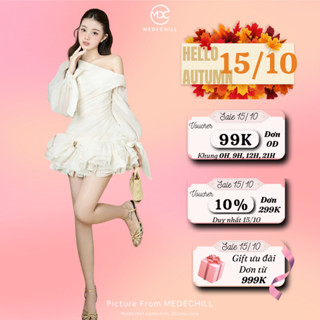 Váy Tiểu Thư Dài Tay MEDECHILL Thiết Kế Dáng Ngắn Lệch Vai Xoè Nhẹ Tôn Dáng, Mặc Dạo Phố, Dự Tiệc V1403