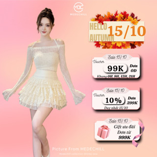 Set Đồ Nữ Sang Chảnh MEDECHILL Thiết Kế Áo Trễ Vai Cổ Yếm Đính Đá Mix Chân Váy Tầng Tôn Dáng Trẻ Trung S742