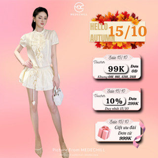 Jumpsuit Váy Sơ Mi Cổ Tàu Phối Bèo MEDECHILL Thiết Kế Thanh Lịch Phù Hợp Đi Chơi, Dạo Phố, Dự Tiệc S891