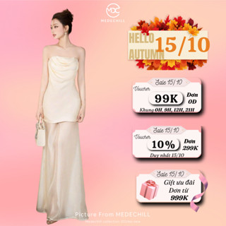 Set Áo Lụa Cúp Ngực Phối Chân Váy Tơ Dài MEDECHILL Set Dự Tiệc, Sinh Nhật Sang Chảnh, Cao Cấp T249