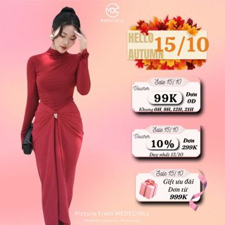 Set Đỏ Mặc Tết, Dự Tiệc, Giáng Sinh MEDECHILL Thiết Kế Sang Chảnh Phù Hợp Mùa Xuân, Thu Đông S770