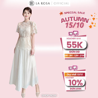 Set Đầm Ren Trắng Áo Tay Ngắn La Rosa Thiết Kế SangTrọng, Phối Ren Hoa Cao Cấp Váy Dự Tiệc Cưới Thời Trang Hàn Quốc S871