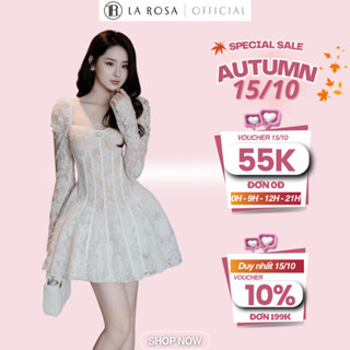 Đầm Dự Tiệc, Đầm Sự Kiện Sang Chảnh La Rosa Thiết Kế Cổ Vuông Dài Tay Có Mút Ngực, Tùng Váy 4 Lớp Bồng Bềnh V1334