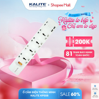 Ổ cắm điện thông minh KALITE KPS08, công suất 3000w dài 3 mét, 8 phích cắm, 2 cổng type A, 2 type C, lõi đồng BH 5 Năm