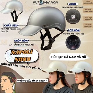 Mũ Nón Bảo Hiểm Kết NAPOLI N088 Nửa Đầu Cao Cấp Mỏ Liền, Thiết Kế Tinh Tế, Đội Êm Và An Toàn Khi Lưu Thông Trên Đường