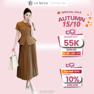 Set Đồ Nữ Thanh Lịch La Rosa Thiết Kế Áo Vest Lửng Cổ Tròn Phối Chân Váy Xếp Ly Dài Sang Trọng S901