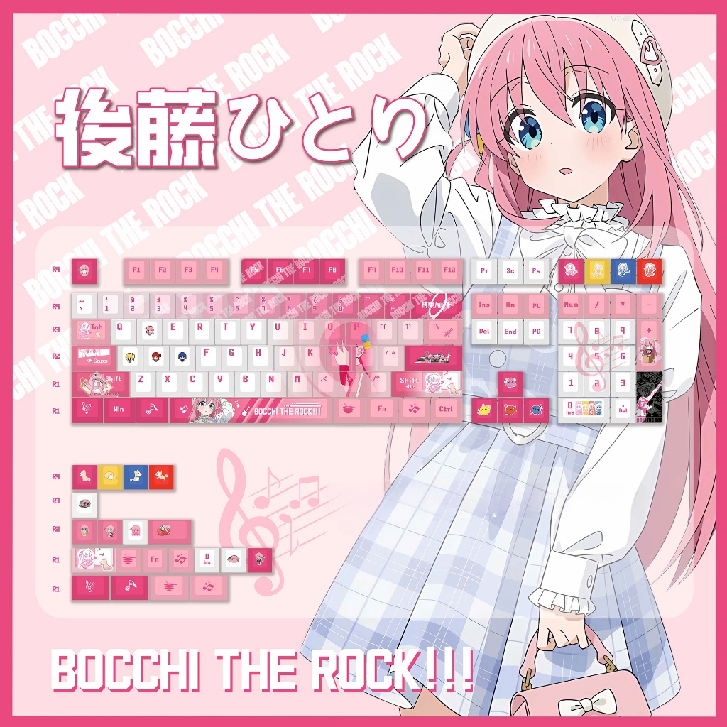 Keycap Bocchi the Rock thick PBT xuyên led in dyesub 5 mặt 129 phím anime layout keycaps