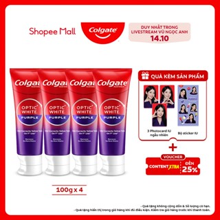 [Duy nhất Livestream 14.10] Bộ 4 Kem Đánh Răng Colgate trắng răng Optic White Purple 100g trung hòa ố vàng tức thì