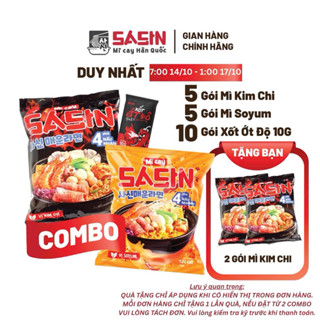 Combo 5 gói mì cay Sasin vị kim chi + 5 gói mì cay Sasin vị soyum + 10 gói xốt ớt độ BSET0117