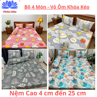   vỏ ôm khóa kéo  Bộ Ga Giường Thun Lạnh Hàn Quốc 4 Món nệm 4-25cm  xem mô tả  