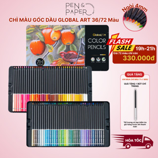 [Nâng Cấp] Bút Chì Màu Gốc Dầu 36/71 Màu Global Art Hộp Thiếc Lõi Chì 4mm Màu Sắc Đậm Nét Mịn Dễ Blend Màu Che Phủ Tốt