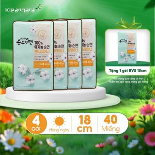 Combo 4 gói băng vệ sinh Kleannara Organic Hàn Quốc hàng ngày không cánh 18cm - 40 miếng/gói
