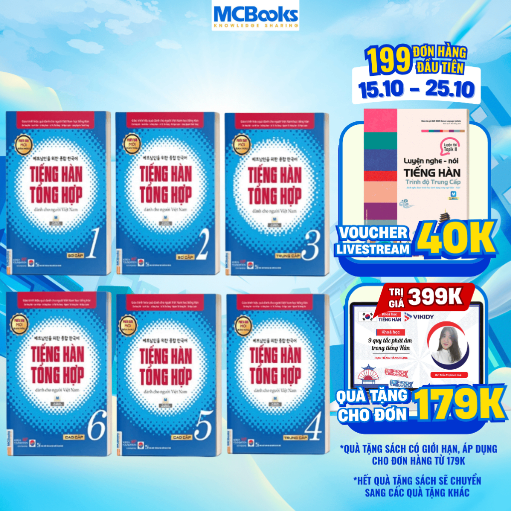 Sách - Combo Tiếng Hàn Tổng Hợp Dành Cho Người Việt Nam Tập 1-6 - Giáo Trình Kèm Sách Bài Tập - Nhắn tin shop để nhận KH