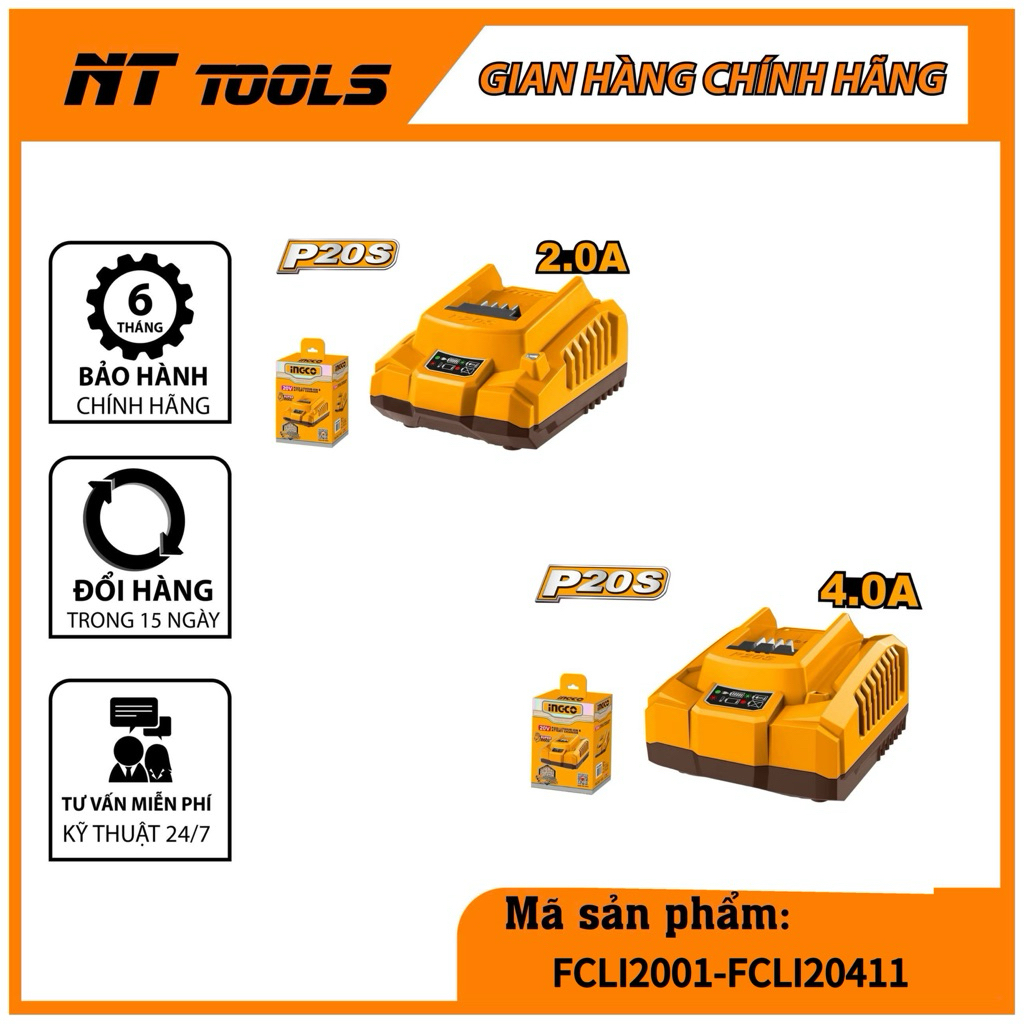 Đế sạc pin LITHIUM-ION INGCO FCLI2001 2A, FCLI20411 4A,FCLI2024 sạc đôi 4A