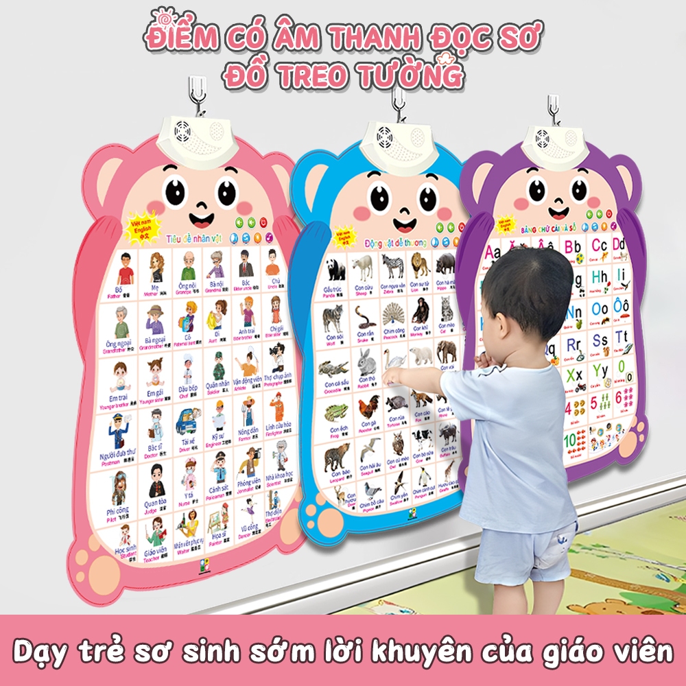 Tranh treo tường ba ngôn ngữ cho bé phát âm học chữ đánh vần đồ chơi giáo dục sớm thông minh