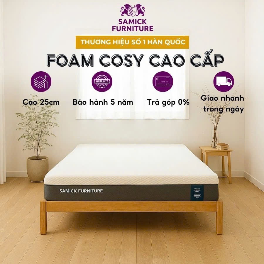 Nệm Samick Furniture Memory Foam Cosy 25cm - êm và thoáng mát