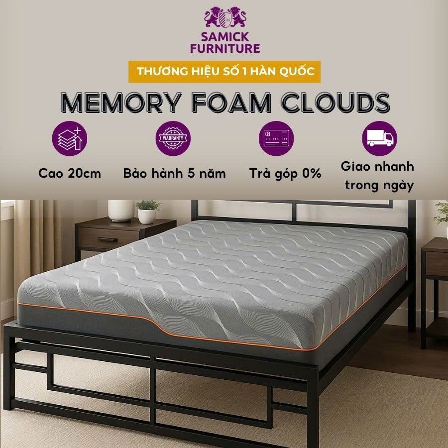 Nệm Memory Foam Clouds 20cm Samick Furniture - Màu Xám