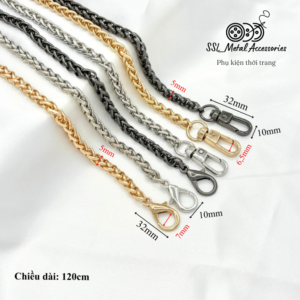 (1 dây)Dây đeo túi xách thời trang mới bằng kim loại xích đôi cho túi xách dài 120cm XHL-C05