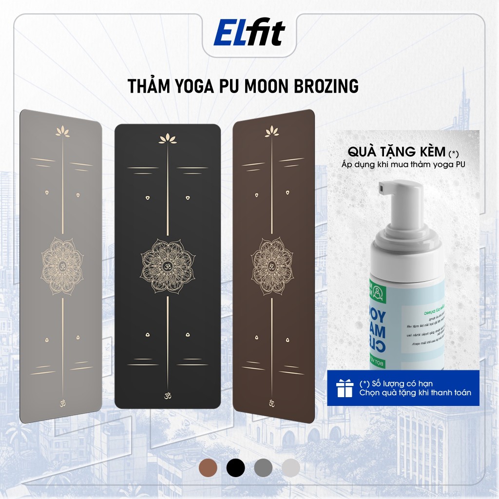 Thảm Tập Yoga Gym Định Tuyến YOGA Pu Cao Su IN LỤA Moon Brozing Kẻ Vàng Cao Cấp