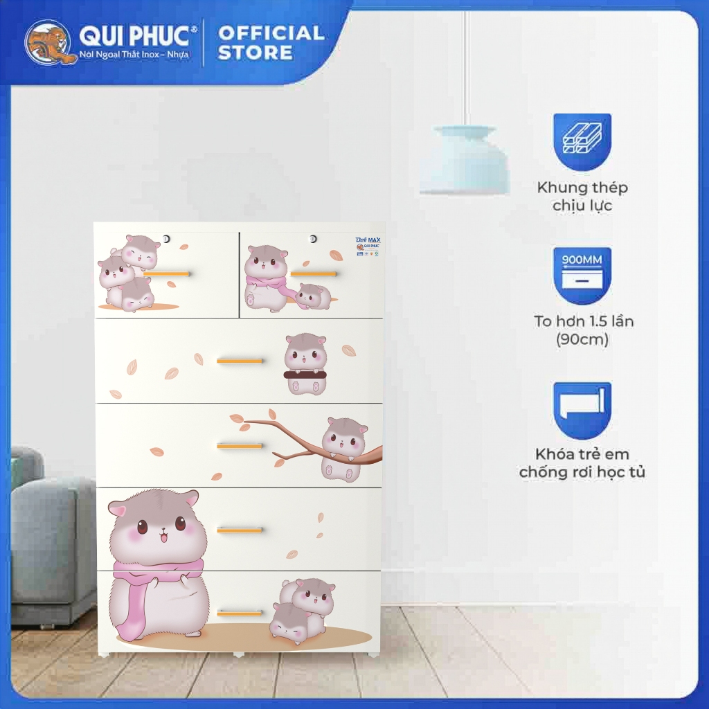 Tủ nhựa Deli Max 5 tầng QUI PHÚC, tủ đựng quần áo lớn gấp 1.5 lần, khung thép chắc chắn, bền đẹp